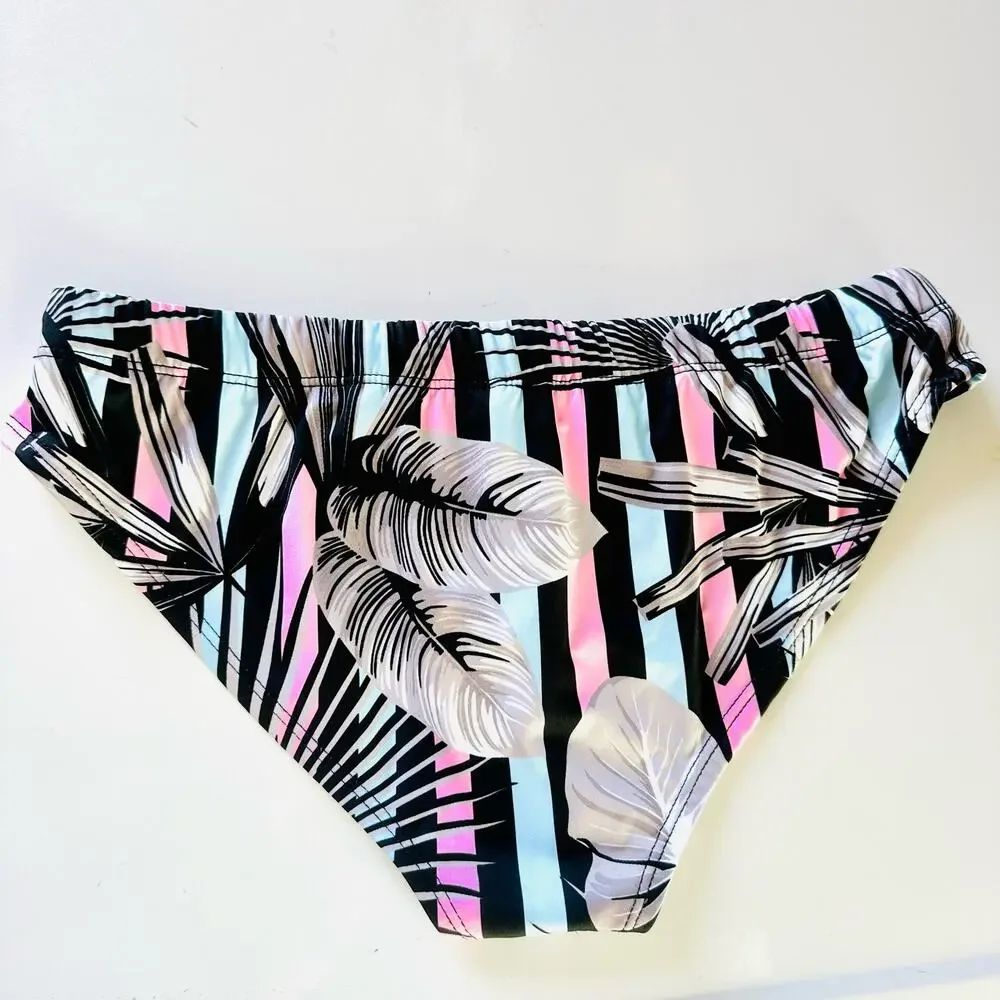 MENS ALONG Black Pink Blue Stripe Grey Floral Print Swim Bikini Brief Speedo S
